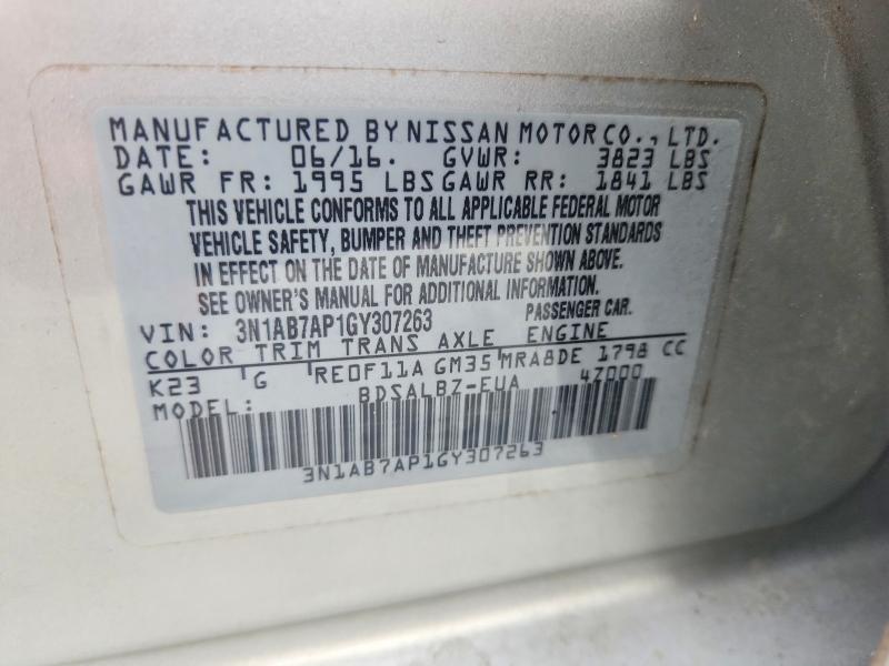 Продаж на аукціоні авто 2016 Nissan Sentra, vin: 3N1AB7AP1GY307263, номер лоту: 68169436