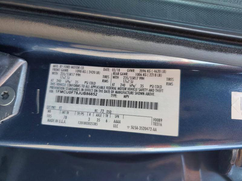 68185346 :رقم المزاد ، 1FMCU0F78JUB86852 vin ، 2018 Ford Escape مزاد بيع