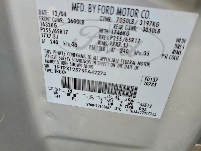 Продажа на аукционе авто 2005 Ford F150, vin: 1FTPX12575FA42274, номер лота: 69374306