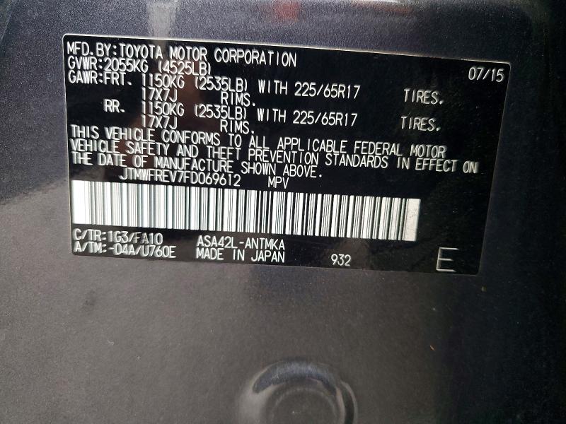 Aukcja sprzedaży 2015 Toyota Rav4, vin: JTMWFREV7FD069612, numer aukcji: 68700366
