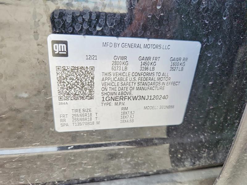 68023506 :رقم المزاد ، 1GNERFKW3NJ120240 vin ، 2022 Chevrolet Traverse مزاد بيع