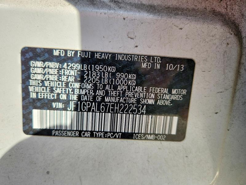 Продажа на аукционе авто 2014 Subaru Impreza, vin: JF1GPAL67EH222534, номер лота: 69750276