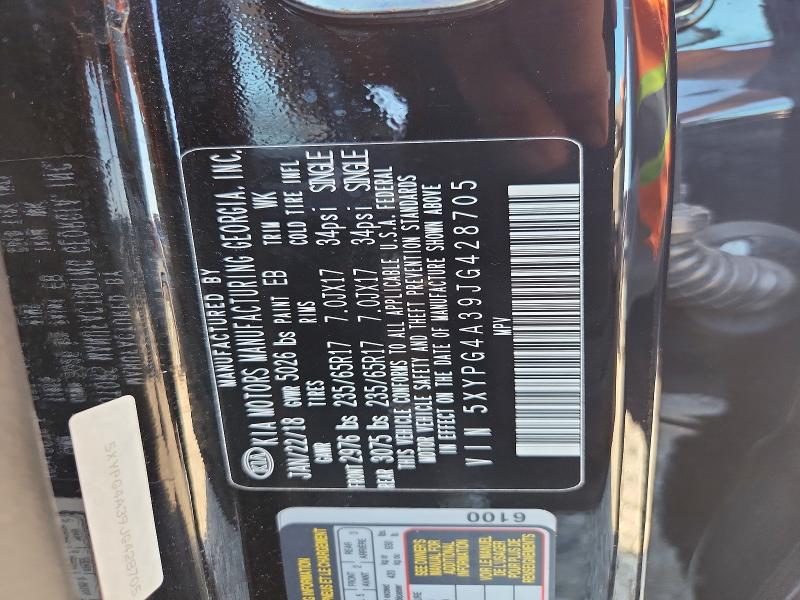 Aukcja sprzedaży 2018 Kia Sorento, vin: 5XYPG4A39JG428705, numer aukcji: 68921296