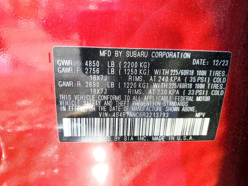 Aukcja sprzedaży 2024 Subaru Outback, vin: 4S4BTANC6R3213793, numer aukcji: 69616276