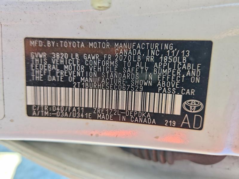 2014 Toyota Corolla მანქანა იყიდება აუქციონზე, vin: 2T1BURHE5EC067529, აუქციონის ნომერი: 70357096