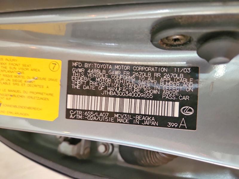 Aukcja sprzedaży 2004 Lexus Es, vin: JTHBA30G340009655, numer aukcji: 69574986