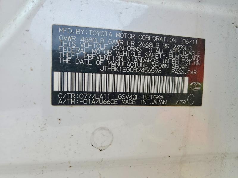 Aukcja sprzedaży 2011 Lexus Es, vin: JTHBK1EG0B2456598, numer aukcji: 67393616