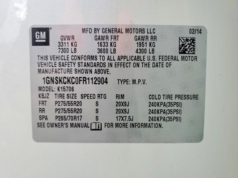 Продаж на аукціоні авто 2015 Chevrolet Tahoe, vin: 1GNSKCKC0FR112904, номер лоту: 69755566
