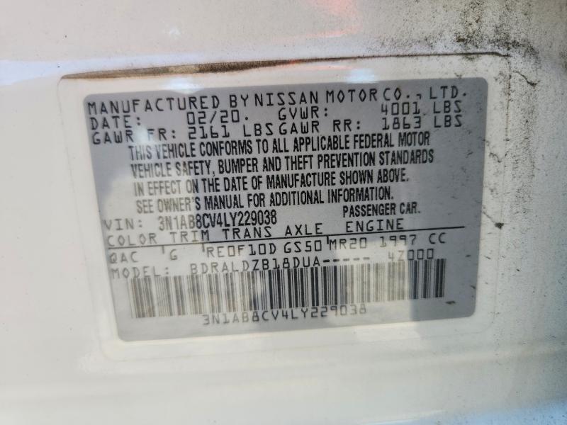 2020 Nissan Sentra მანქანა იყიდება აუქციონზე, vin: 3N1AB8CV4LY229038, აუქციონის ნომერი: 68756496