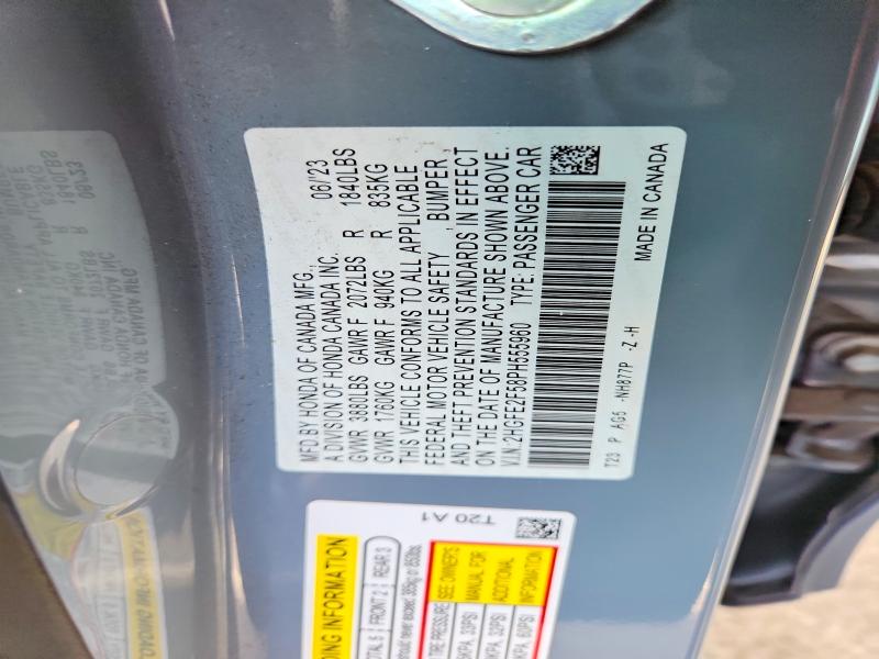 Продажа на аукционе авто 2023 Honda Civic, vin: 2HGFE2F58PH555960, номер лота: 68038646