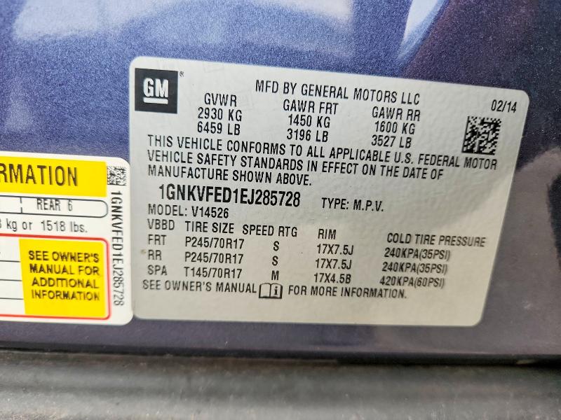 Aukcja sprzedaży 2014 Chevrolet Traverse, vin: 1GNKVFED1EJ285728, numer aukcji: 69898526