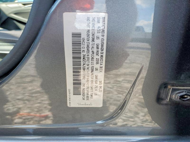 2011 Volkswagen Jetta მანქანა იყიდება აუქციონზე, vin: 3VWDZ7AJ1BM377392, აუქციონის ნომერი: 68756306