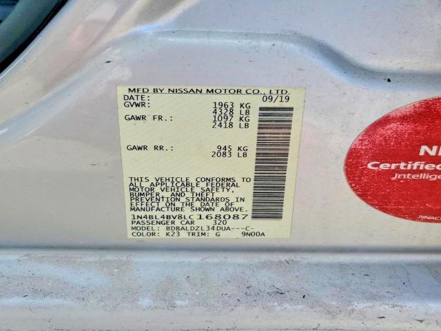 Продаж на аукціоні авто 2020 Nissan Altima, vin: 1N4BL4BV8LC168087, номер лоту: 71113436