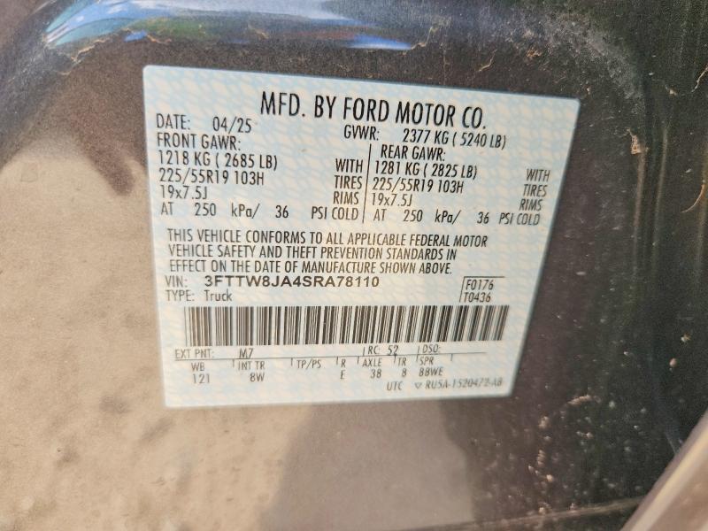66937956 :رقم المزاد ، 3FTTW8JA4SRA78110 vin ، 2025 Ford Maverick مزاد بيع
