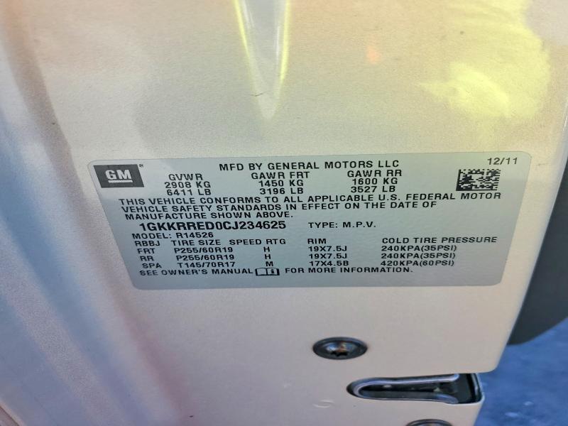 2012 Gmc Acadia მანქანა იყიდება აუქციონზე, vin: 1GKKRRED0CJ234625, აუქციონის ნომერი: 68621796
