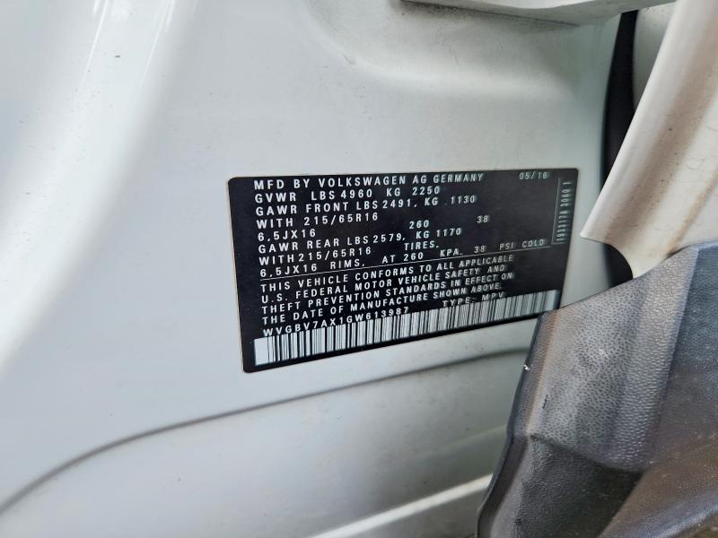 67213976 :رقم المزاد ، WVGBV7AX1GW613987 vin ، 2016 Volkswagen Tiguan مزاد بيع