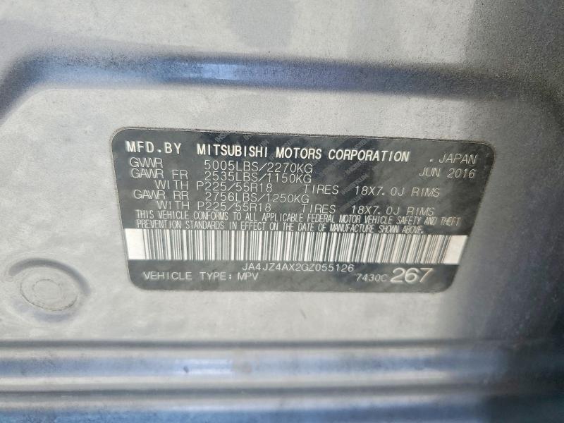 2016 Mitsubishi Outlander მანქანა იყიდება აუქციონზე, vin: JA4JZ4AX2GZ055126, აუქციონის ნომერი: 67727396