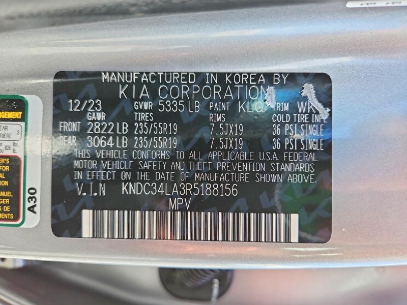 67613266 :رقم المزاد ، KNDC34LA3R5188156 vin ، 2024 Kia Ev6 مزاد بيع