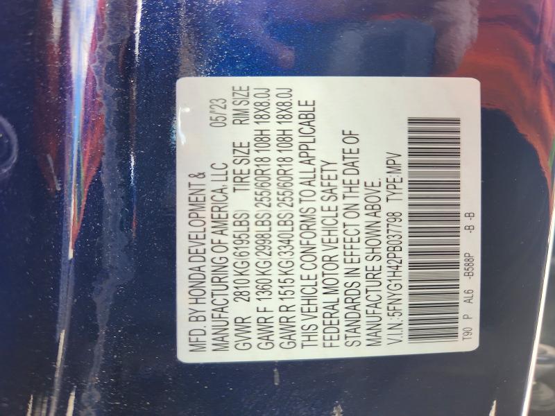 2023 Honda Pilot მანქანა იყიდება აუქციონზე, vin: 5FNYG1H42PB037798, აუქციონის ნომერი: 67378066