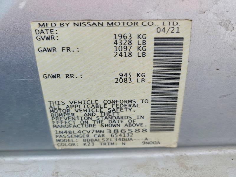 Продажа на аукционе авто 2021 Nissan Altima, vin: 1N4BL4CV7MN386588, номер лота: 69122966