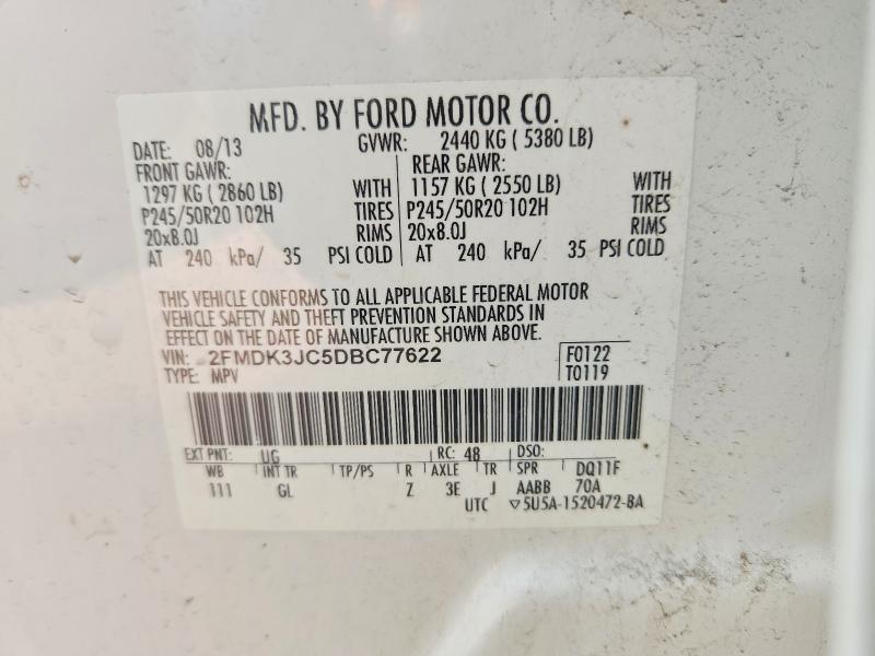 70026526 :رقم المزاد ، 2FMDK3JC5DBC77622 vin ، 2013 Ford Edge مزاد بيع
