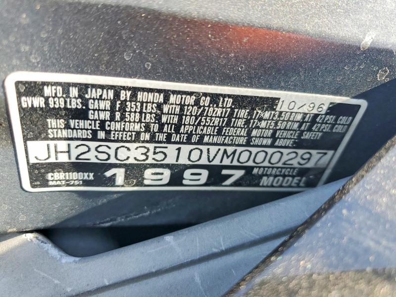67198446 :رقم المزاد ، JH2SC3510VM000297 vin ، 1997 Honda Cbr1100 مزاد بيع