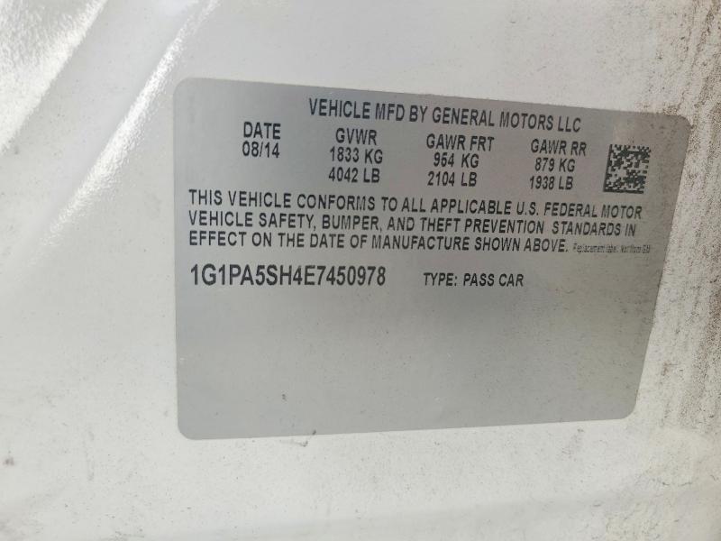 67361946 :رقم المزاد ، 1G1PA5SH4E7450978 vin ، 2014 Chevrolet Cruze مزاد بيع