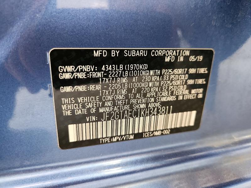 Продажа на аукционе авто 2019 Subaru Crosstrek, vin: JF2GTAEC1KH343811, номер лота: 69585446