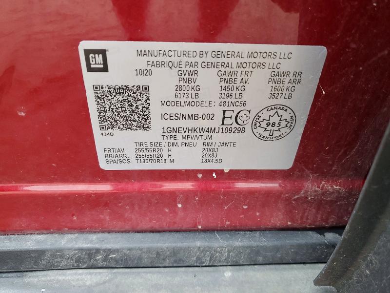 Auction sale of the 2021 Chevrolet Traverse, vin: 1GNEVHKW4MJ109298, lot number: 66908976