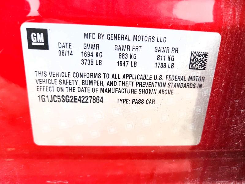 71098536 :رقم المزاد ، 1G1JC5SG2E4227864 vin ، 2014 Chevrolet Sonic مزاد بيع