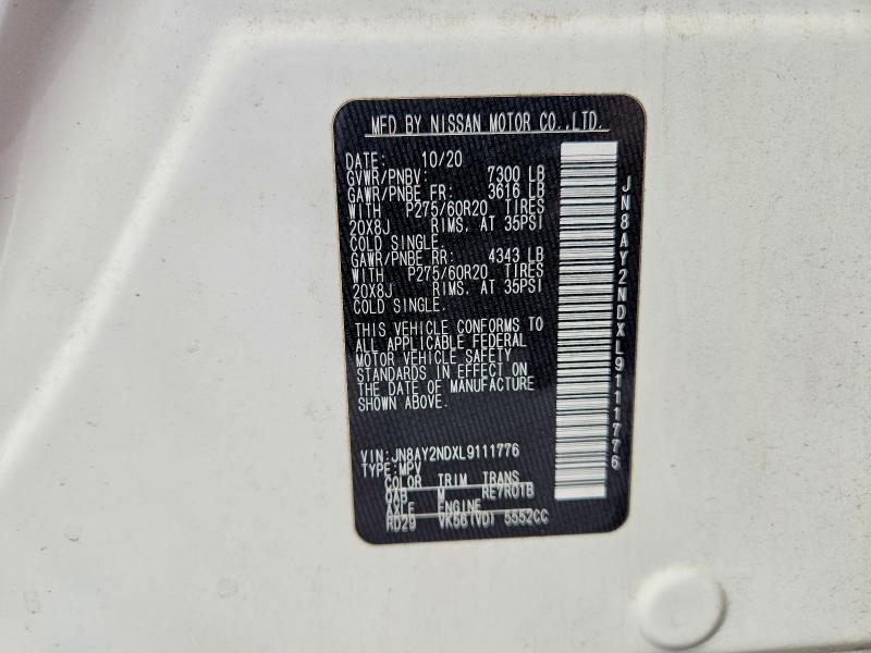 Aukcja sprzedaży 2020 Nissan Armada, vin: JN8AY2NDXL9111776, numer aukcji: 71093926