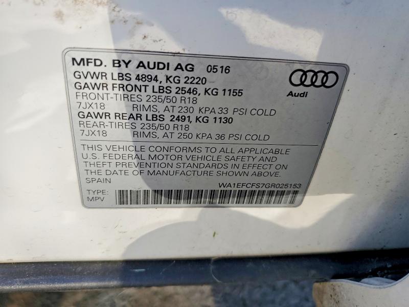 2016 Audi Q3 მანქანა იყიდება აუქციონზე, vin: WA1EFCFS7GR025153, აუქციონის ნომერი: 69115706