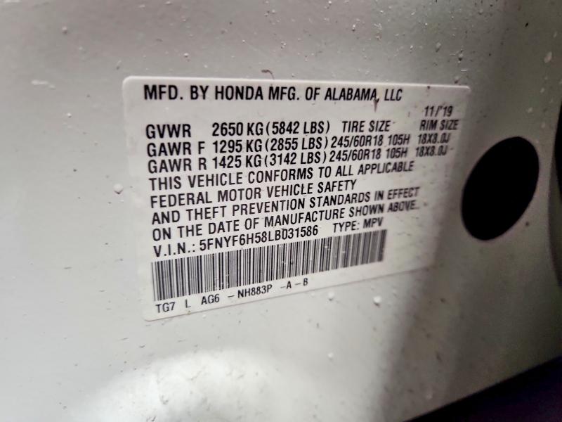 Aukcja sprzedaży 2020 Honda Pilot, vin: 5FNYF6H58LB031586, numer aukcji: 69768306