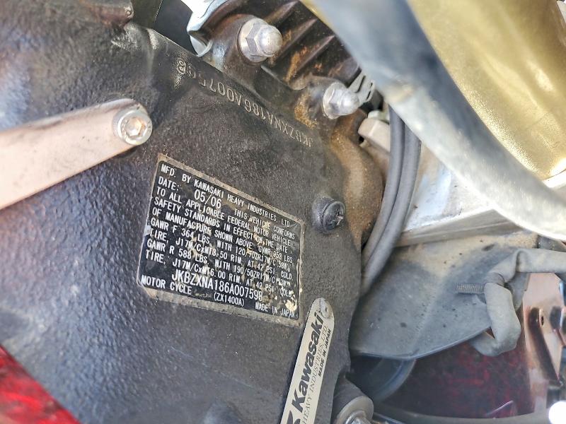 67860116 :رقم المزاد ، JKBZXNA186A007598 vin ، 2006 Kawasaki Zx1400 مزاد بيع