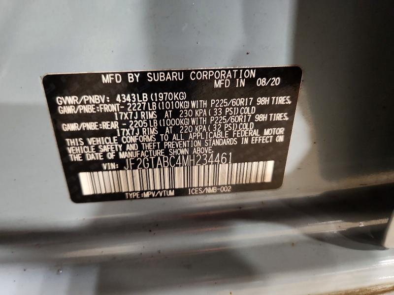 2021 Subaru Crosstrek მანქანა იყიდება აუქციონზე, vin: JF2GTABC4MH234461, აუქციონის ნომერი: 69404536