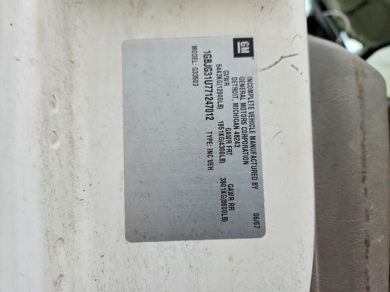 2007 Chevrolet Express მანქანა იყიდება აუქციონზე, vin: 1GBJG31U771247012, აუქციონის ნომერი: 70639326