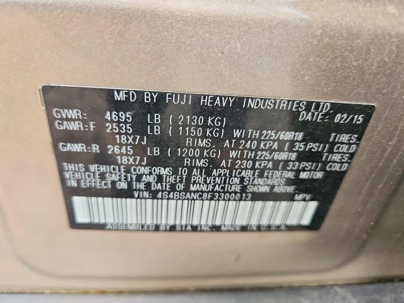 68136296 :رقم المزاد ، 4S4BSANC8F3300013 vin ، 2015 Subaru Outback مزاد بيع