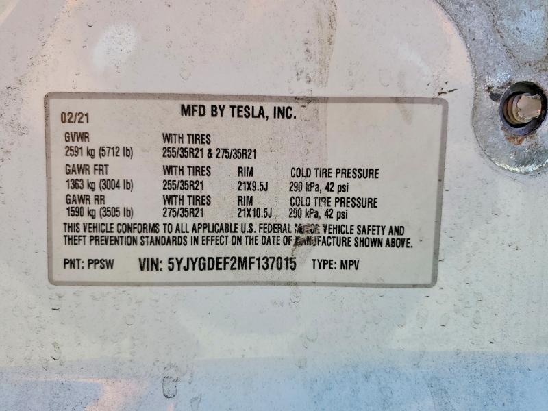 Продаж на аукціоні авто 2021 Tesla Model Y, vin: 5YJYGDEF2MF137015, номер лоту: 64760756