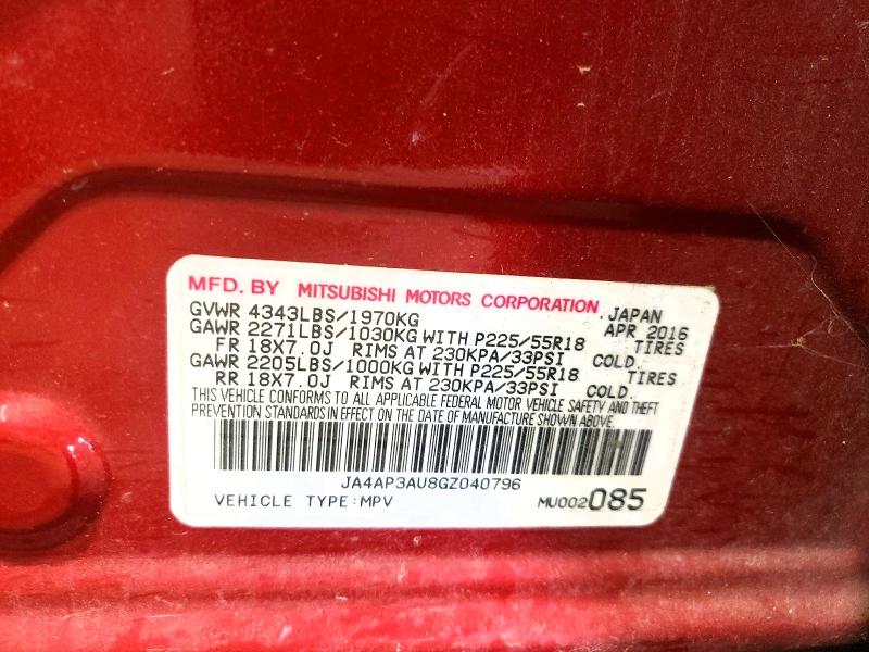 2016 Mitsubishi Outlander Sport მანქანა იყიდება აუქციონზე, vin: JA4AP3AU8GZ040796, აუქციონის ნომერი: 68967656