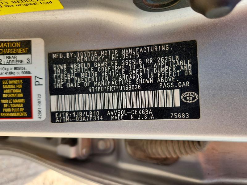Продажа на аукционе авто 2015 Toyota Camry Hybrid, vin: 4T1BD1FK7FU169036, номер лота: 70502246