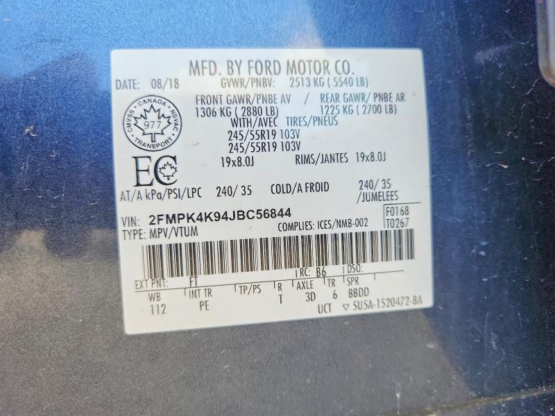 2018 Ford Edge მანქანა იყიდება აუქციონზე, vin: 2FMPK4K94JBC56844, აუქციონის ნომერი: 66361556