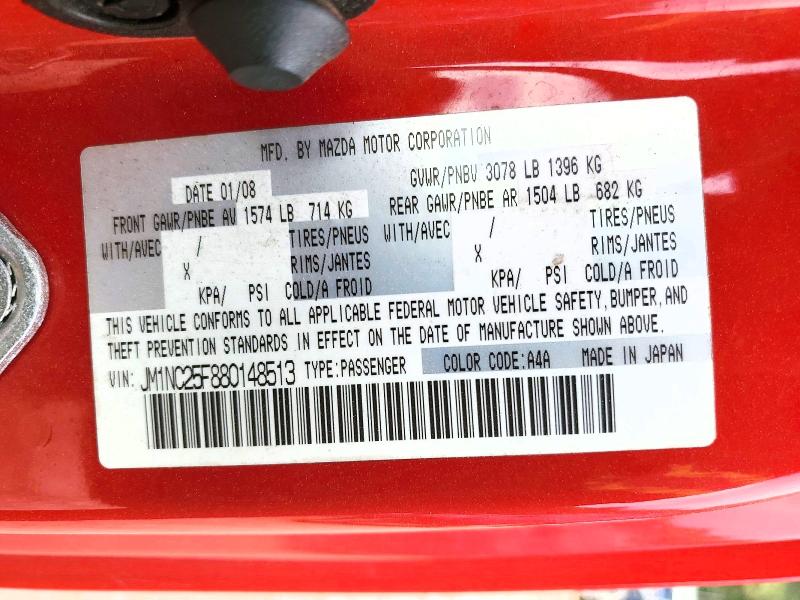 67417396 :رقم المزاد ، JM1NC25F880148513 vin ، 2008 Mazda Mx-5 Miata مزاد بيع