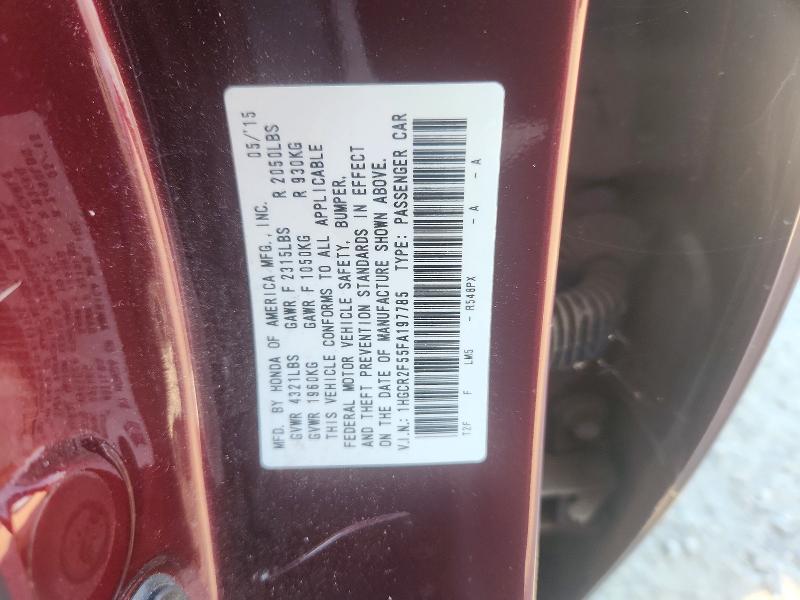 67450006 :رقم المزاد ، 1HGCR2F55FA197785 vin ، 2015 Honda Accord مزاد بيع
