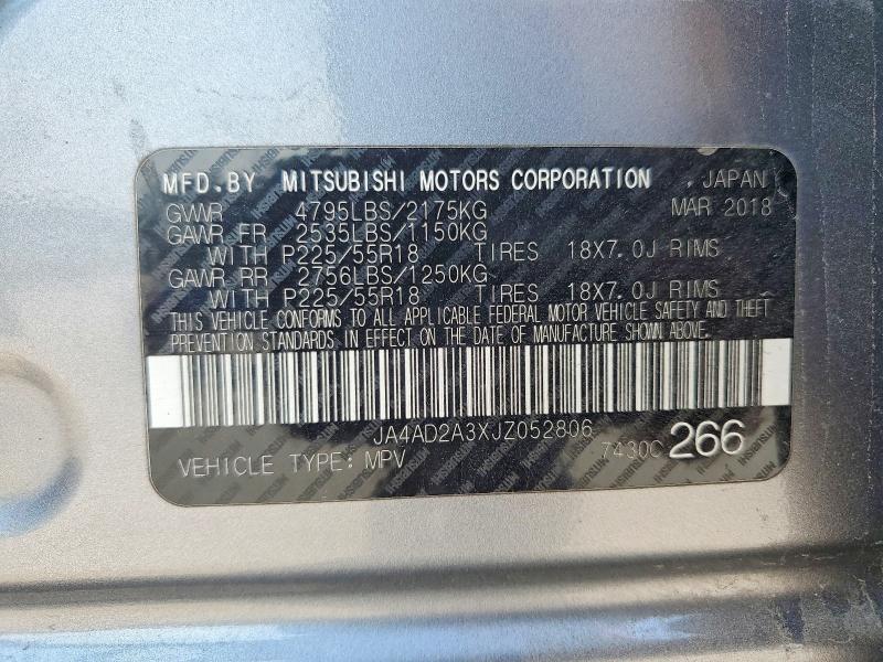 2018 Mitsubishi Outlander მანქანა იყიდება აუქციონზე, vin: JA4AD2A3XJZ052806, აუქციონის ნომერი: 67526246