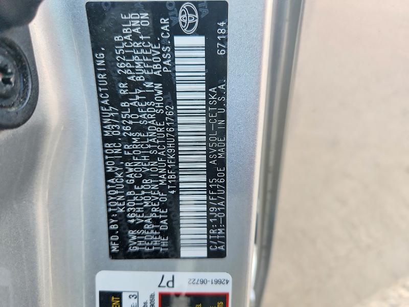 Aukcja sprzedaży 2017 Toyota Camry, vin: 4T1BF1FK9HU761762, numer aukcji: 67603306
