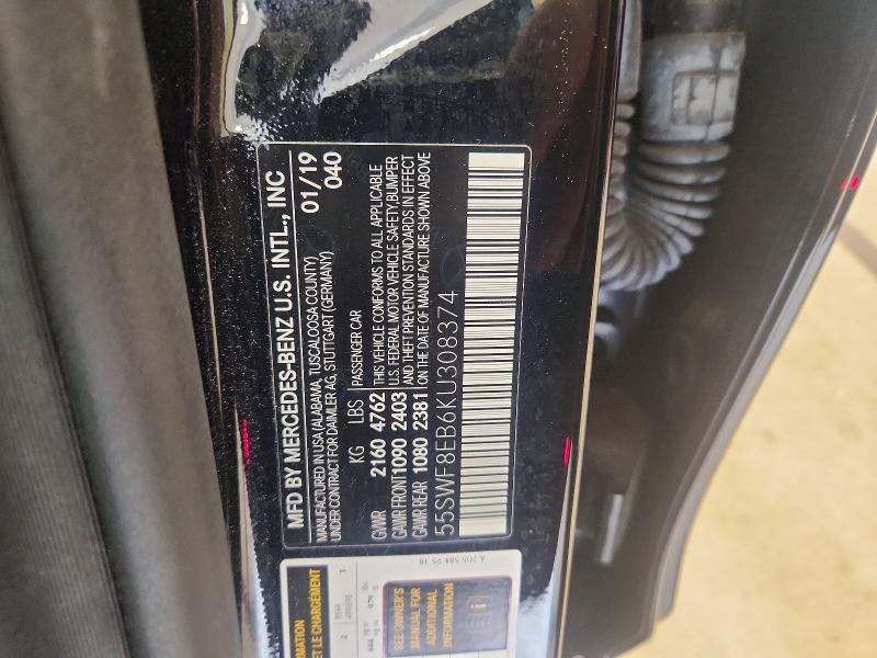 Продаж на аукціоні авто 2019 Mercedes-benz C, vin: 55SWF8EB6KU308374, номер лоту: 68443636