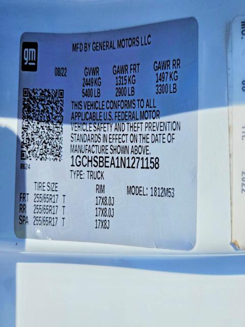 65721286 :رقم المزاد ، 1GCHSBEA1N1271158 vin ، 2022 Chevrolet Colorado مزاد بيع