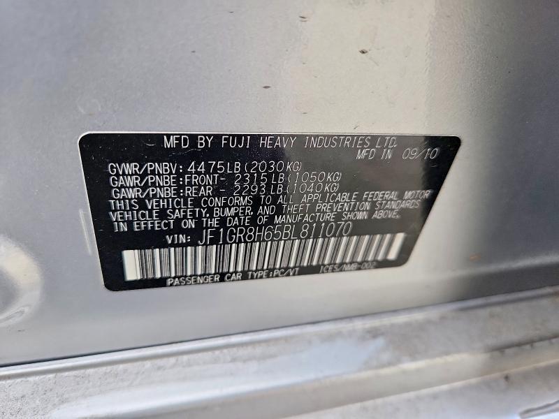 2011 Subaru Impreza მანქანა იყიდება აუქციონზე, vin: JF1GR8H65BL811070, აუქციონის ნომერი: 69015826