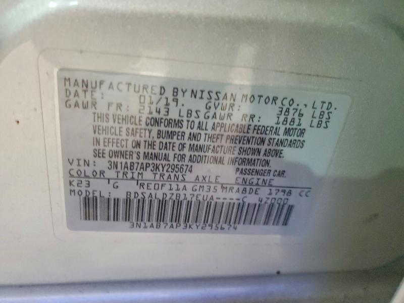 2019 Nissan Sentra მანქანა იყიდება აუქციონზე, vin: 3N1AB7AP3KY295674, აუქციონის ნომერი: 70213236