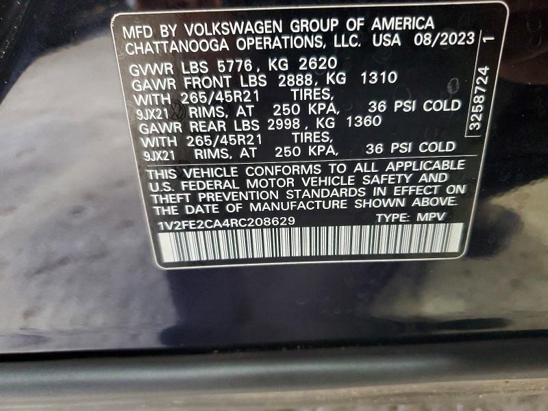 Aukcja sprzedaży 2024 Volkswagen Atlas Cross Sport, vin: 1V2FE2CA4RC208629, numer aukcji: 67793616